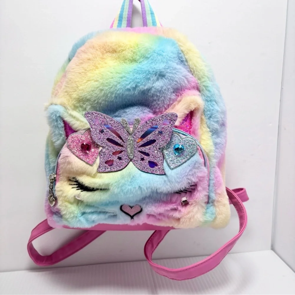 Omg Accessories Kids Bag - Pink - Bella Kitty - Faux Fur Fuzzy Kitty Rainbow bag